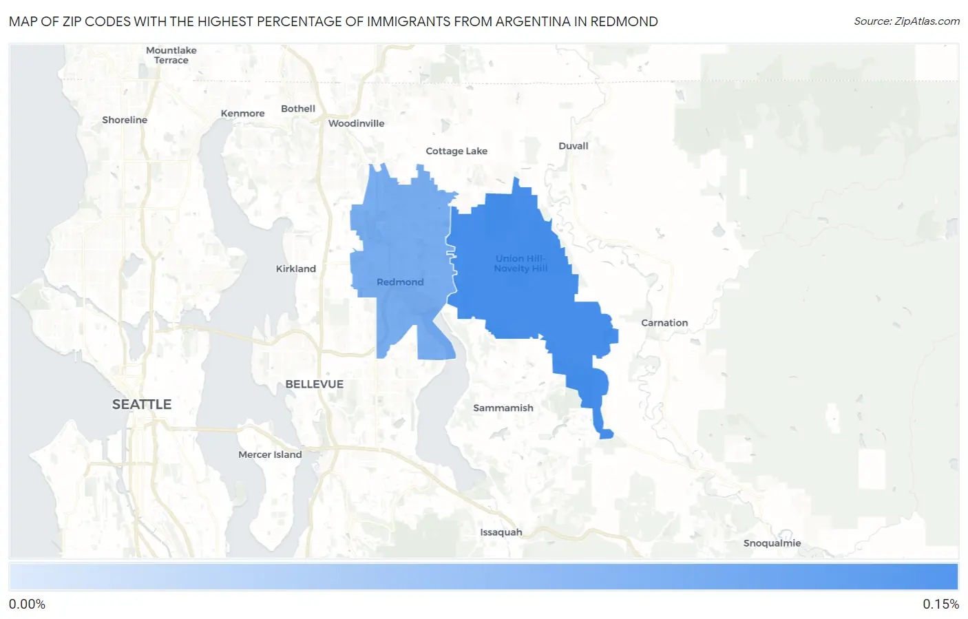 Zip Codes with the Highest Percentage of Immigrants from Argentina in Redmond Map