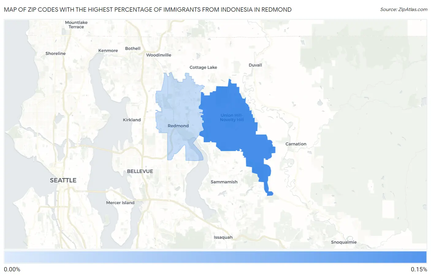 Zip Codes with the Highest Percentage of Immigrants from Indonesia in Redmond Map