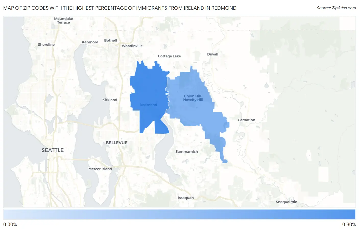 Zip Codes with the Highest Percentage of Immigrants from Ireland in Redmond Map