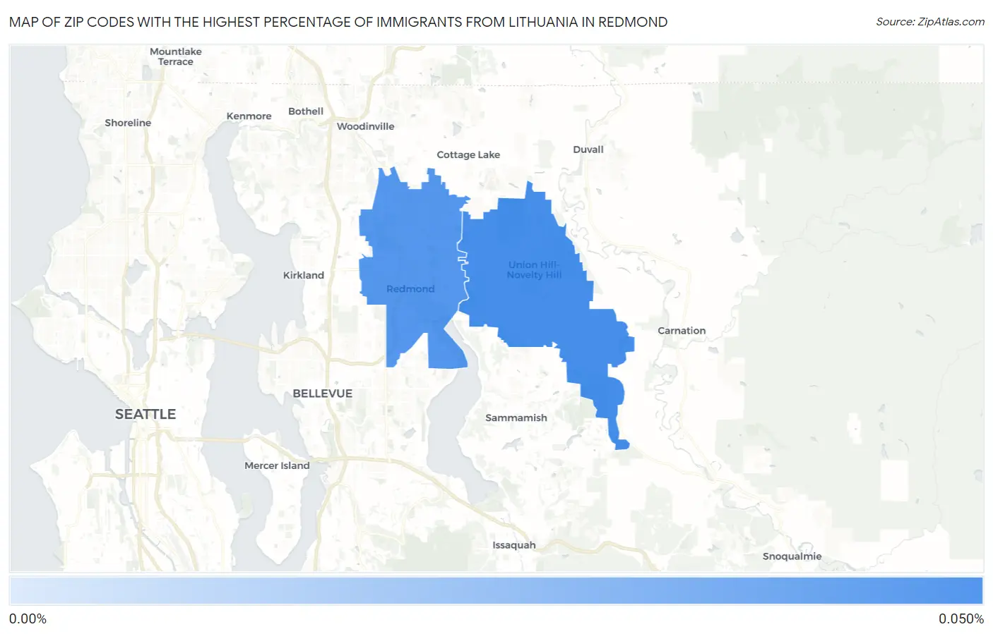 Zip Codes with the Highest Percentage of Immigrants from Lithuania in Redmond Map