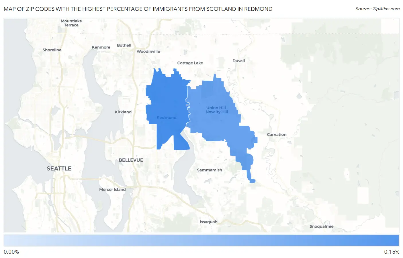 Zip Codes with the Highest Percentage of Immigrants from Scotland in Redmond Map