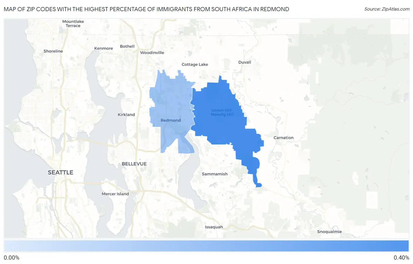 Zip Codes with the Highest Percentage of Immigrants from South Africa in Redmond Map