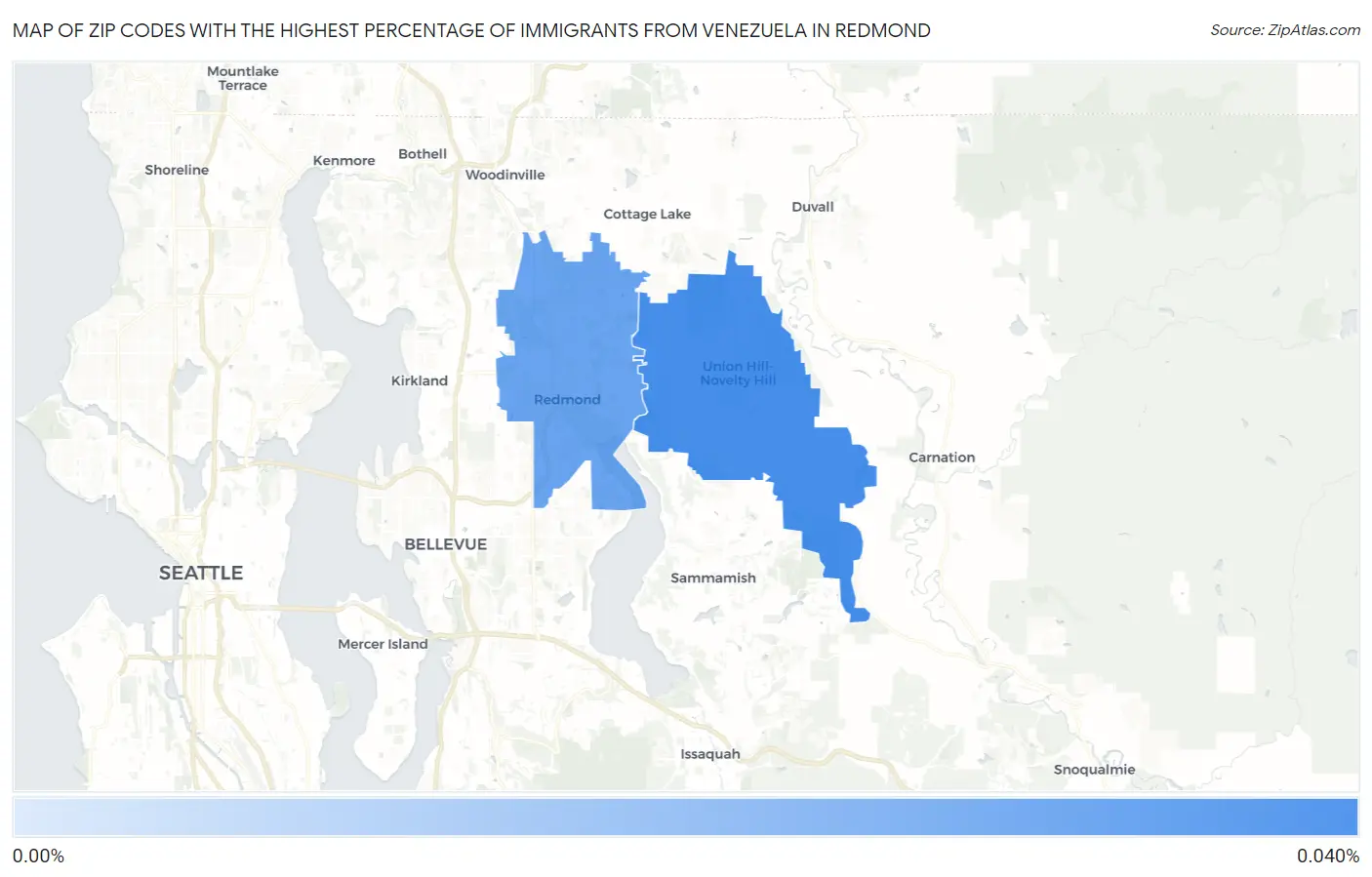 Zip Codes with the Highest Percentage of Immigrants from Venezuela in Redmond Map