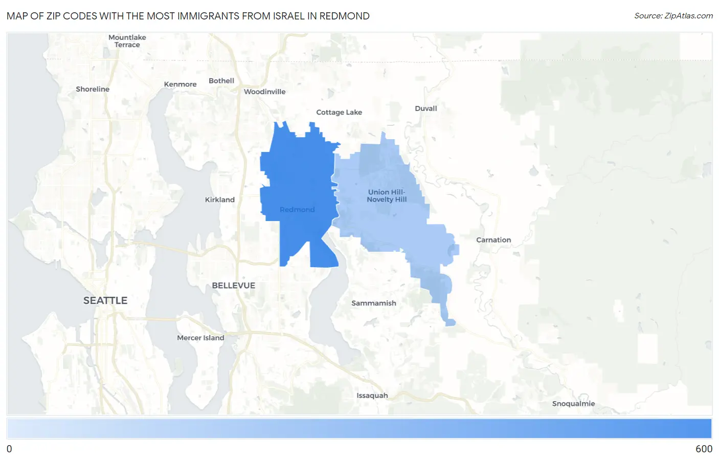 Zip Codes with the Most Immigrants from Israel in Redmond Map