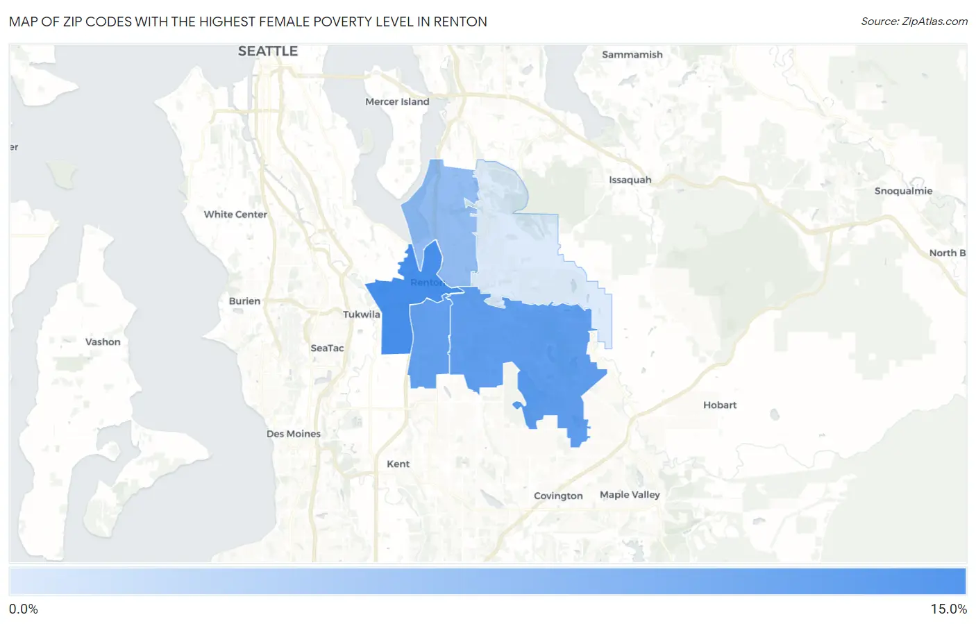 Zip Codes with the Highest Female Poverty Level in Renton Map