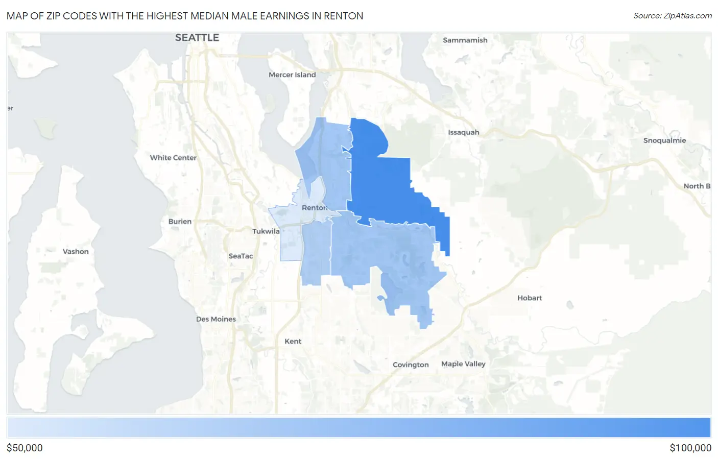 Zip Codes with the Highest Median Male Earnings in Renton Map