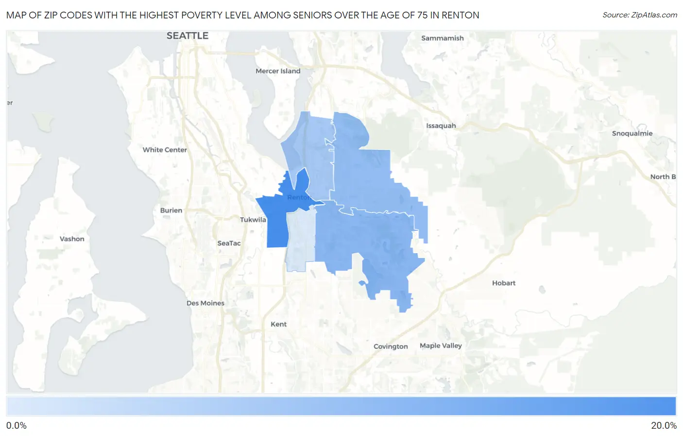 Zip Codes with the Highest Poverty Level Among Seniors Over the Age of 75 in Renton Map