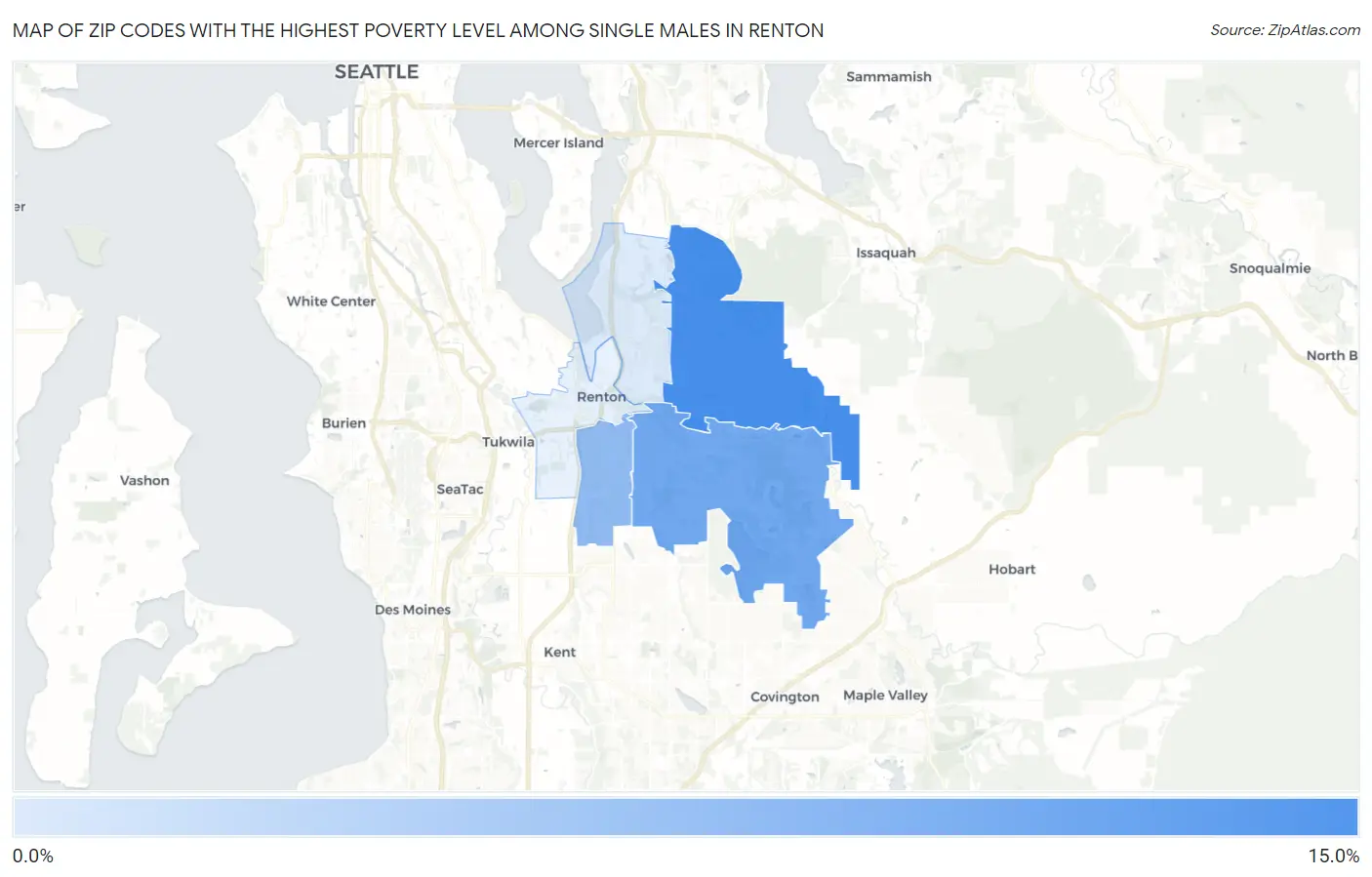 Zip Codes with the Highest Poverty Level Among Single Males in Renton Map