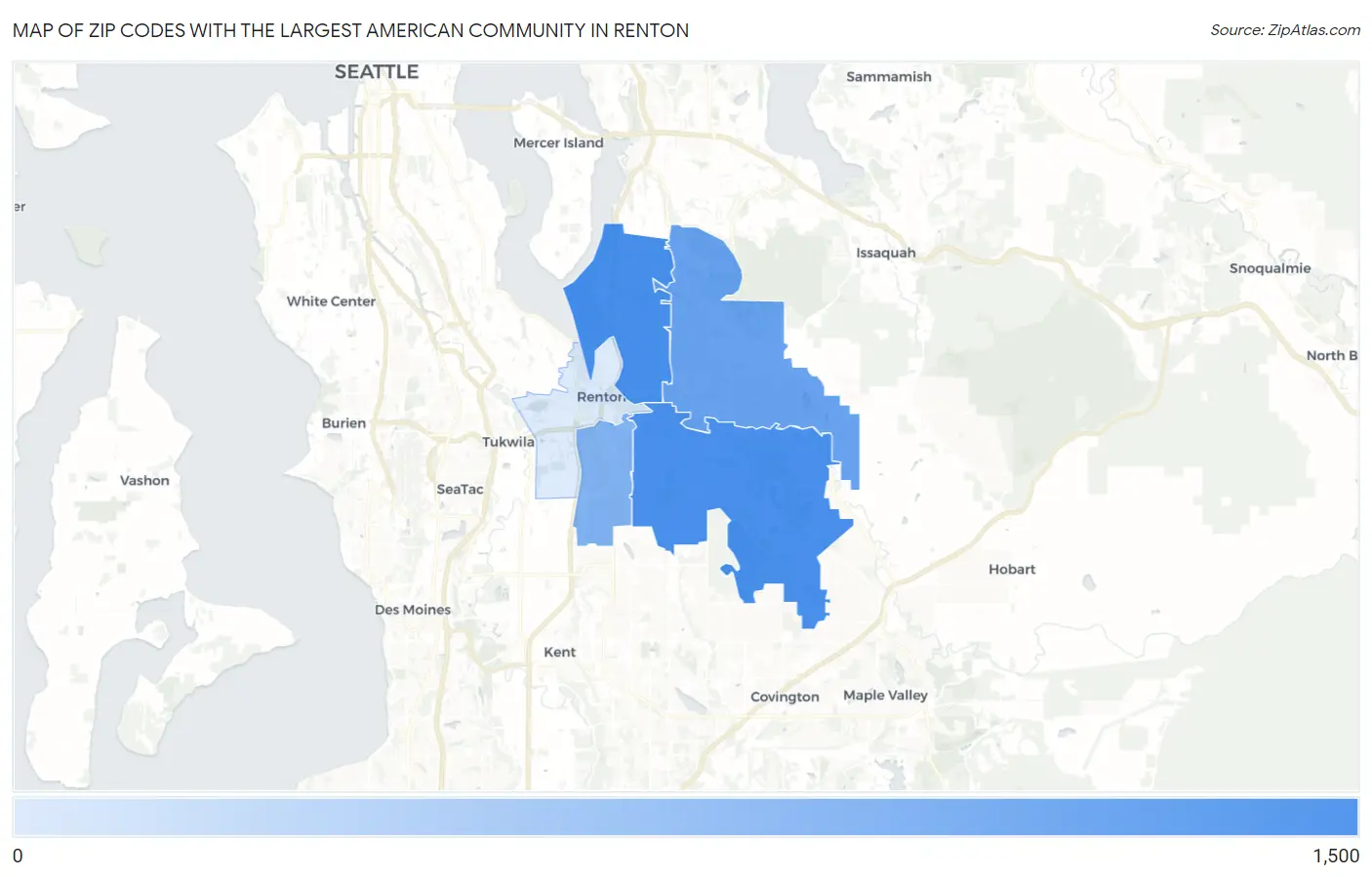Zip Codes with the Largest American Community in Renton Map
