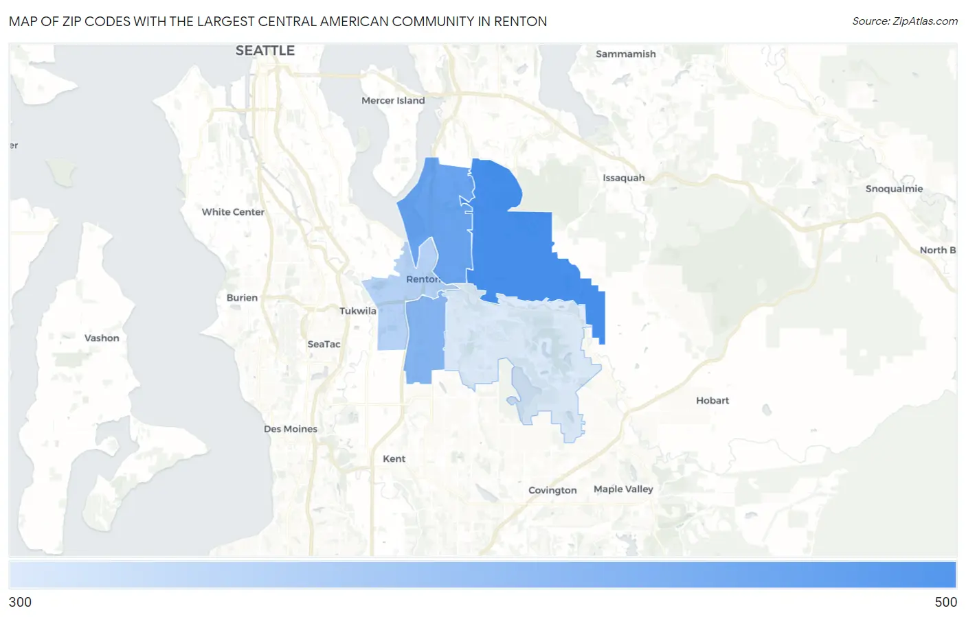 Zip Codes with the Largest Central American Community in Renton Map