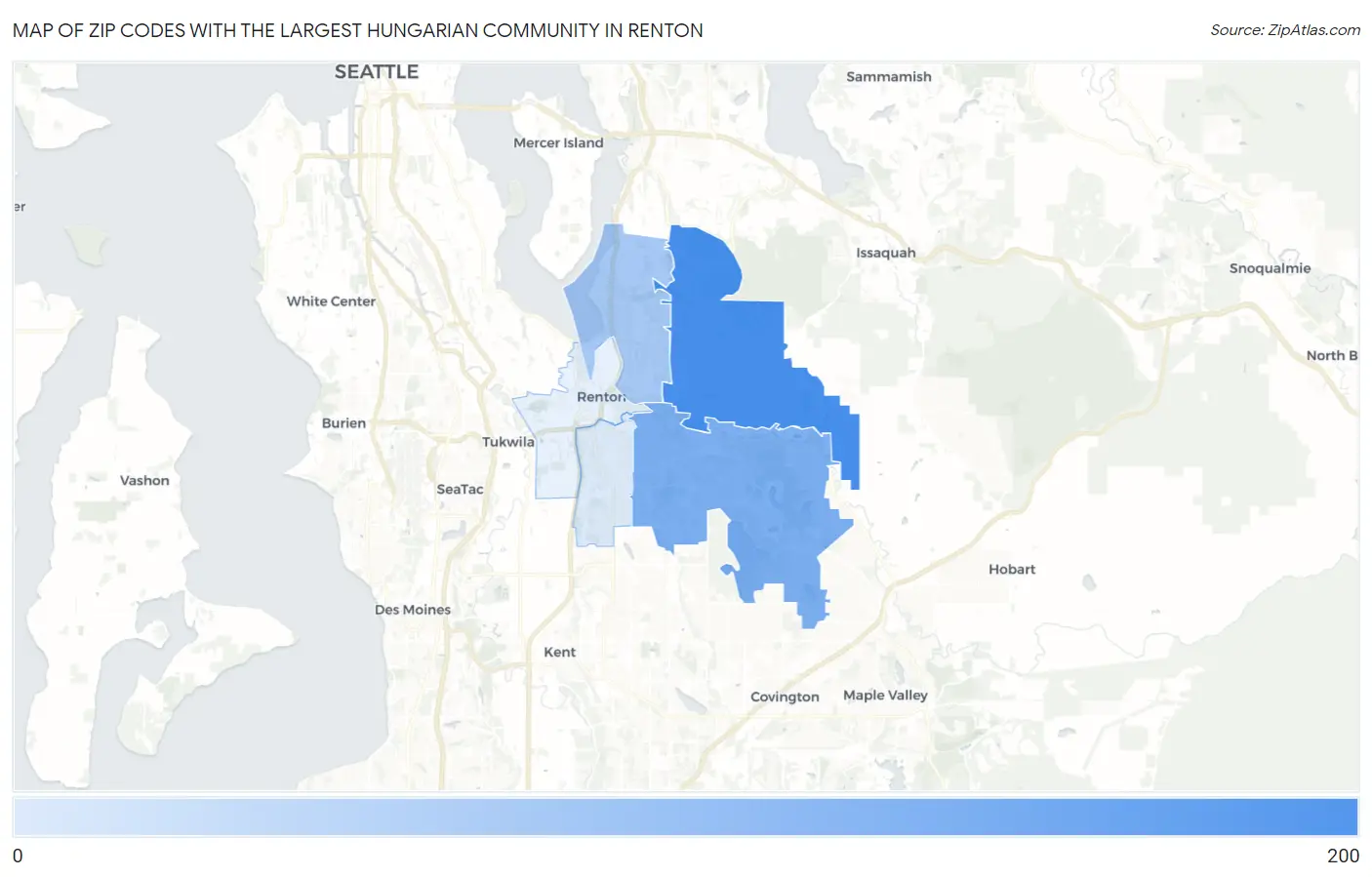 Zip Codes with the Largest Hungarian Community in Renton Map