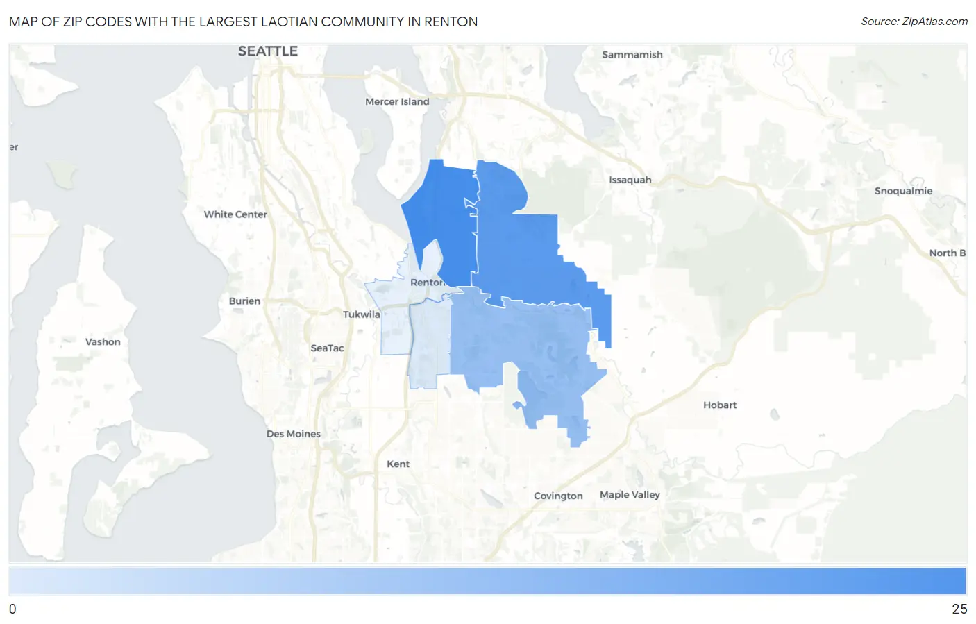Zip Codes with the Largest Laotian Community in Renton Map