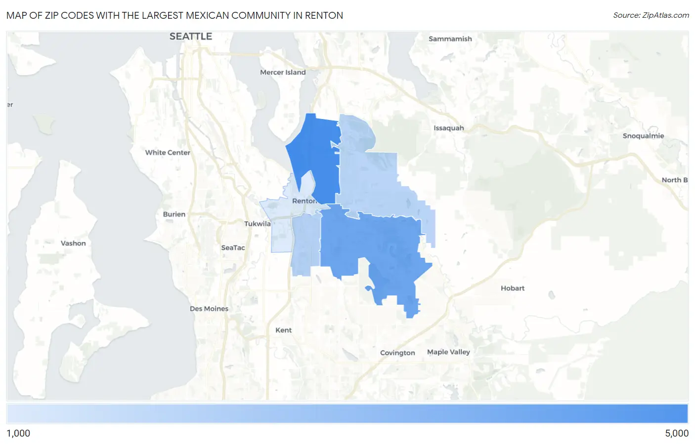 Zip Codes with the Largest Mexican Community in Renton Map