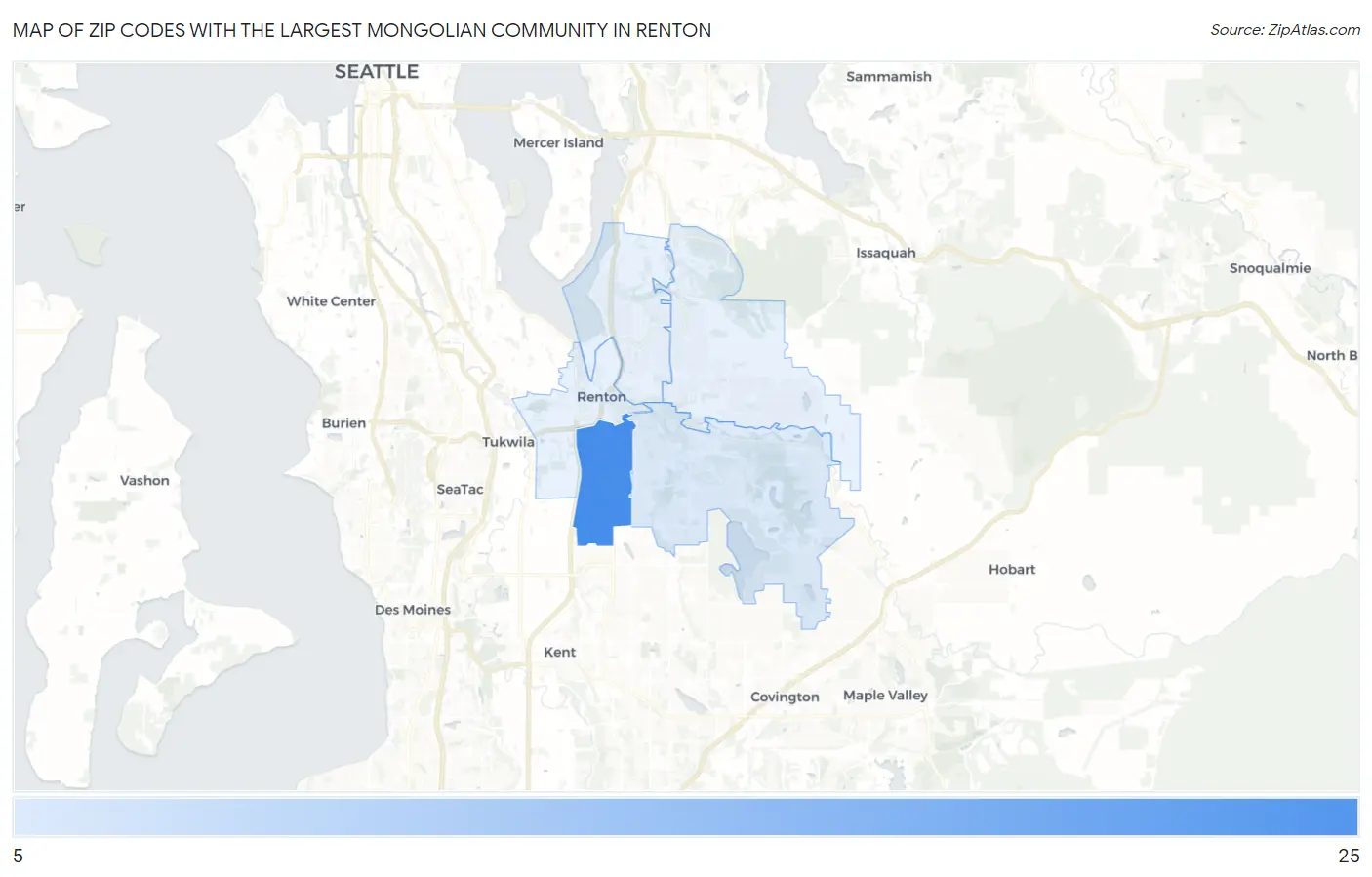 Zip Codes with the Largest Mongolian Community in Renton Map