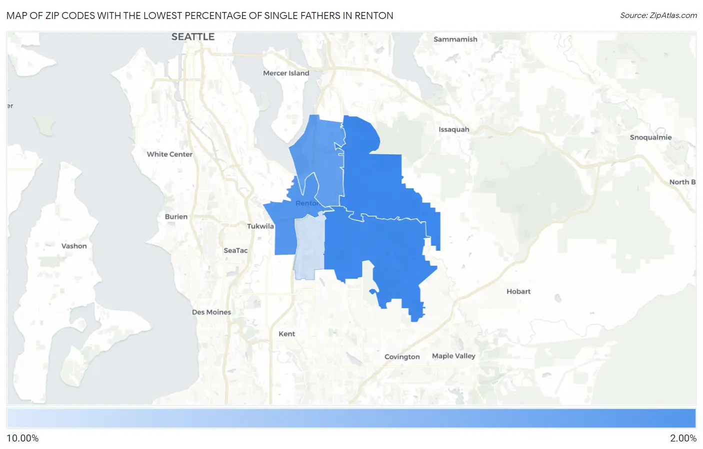 Zip Codes with the Lowest Percentage of Single Fathers in Renton Map