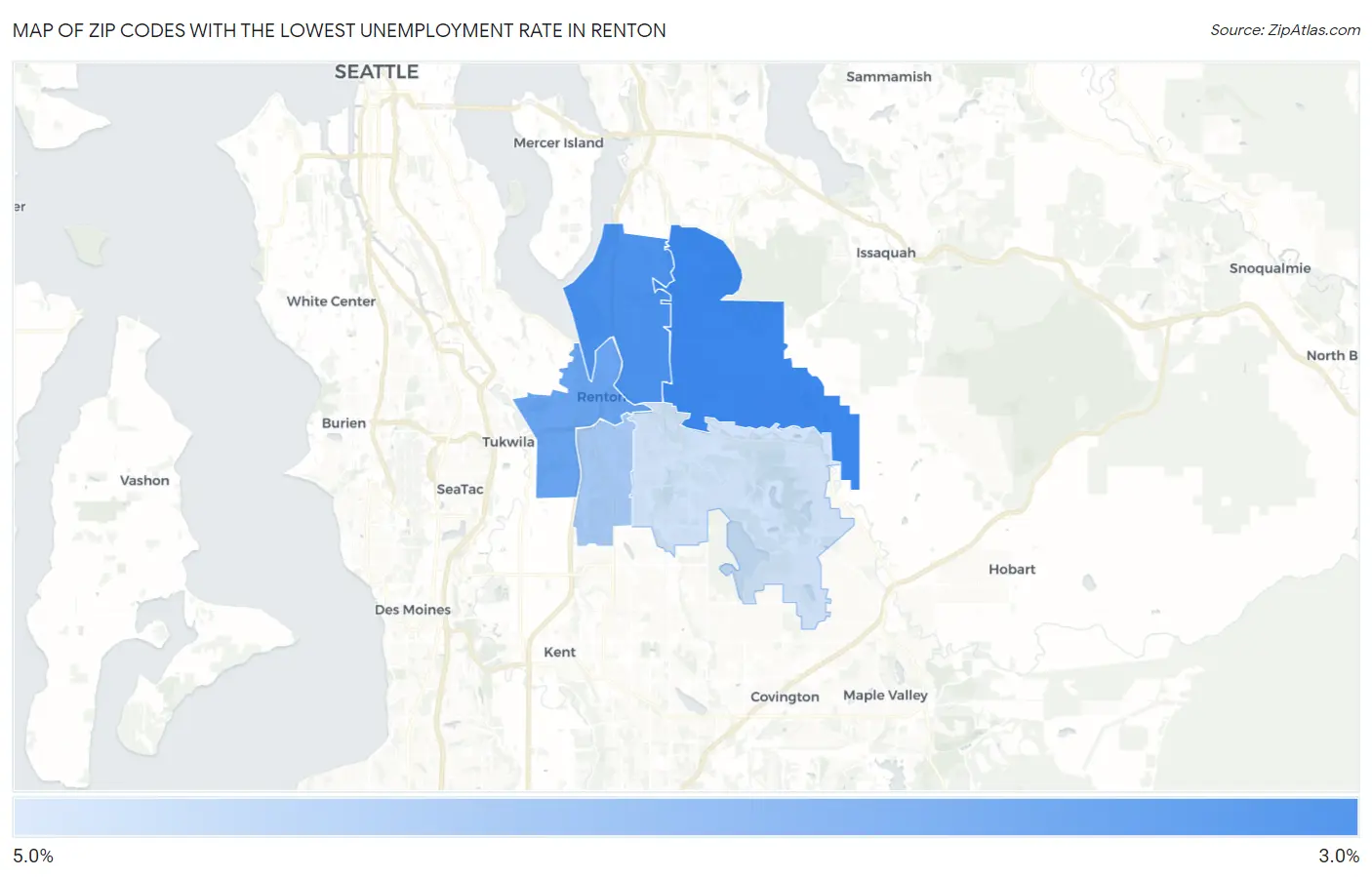 Zip Codes with the Lowest Unemployment Rate in Renton Map