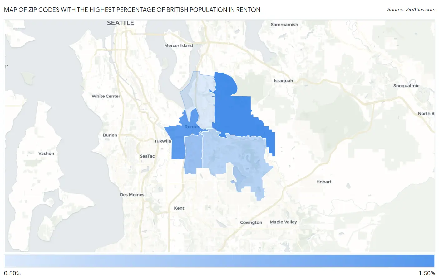 Zip Codes with the Highest Percentage of British Population in Renton Map