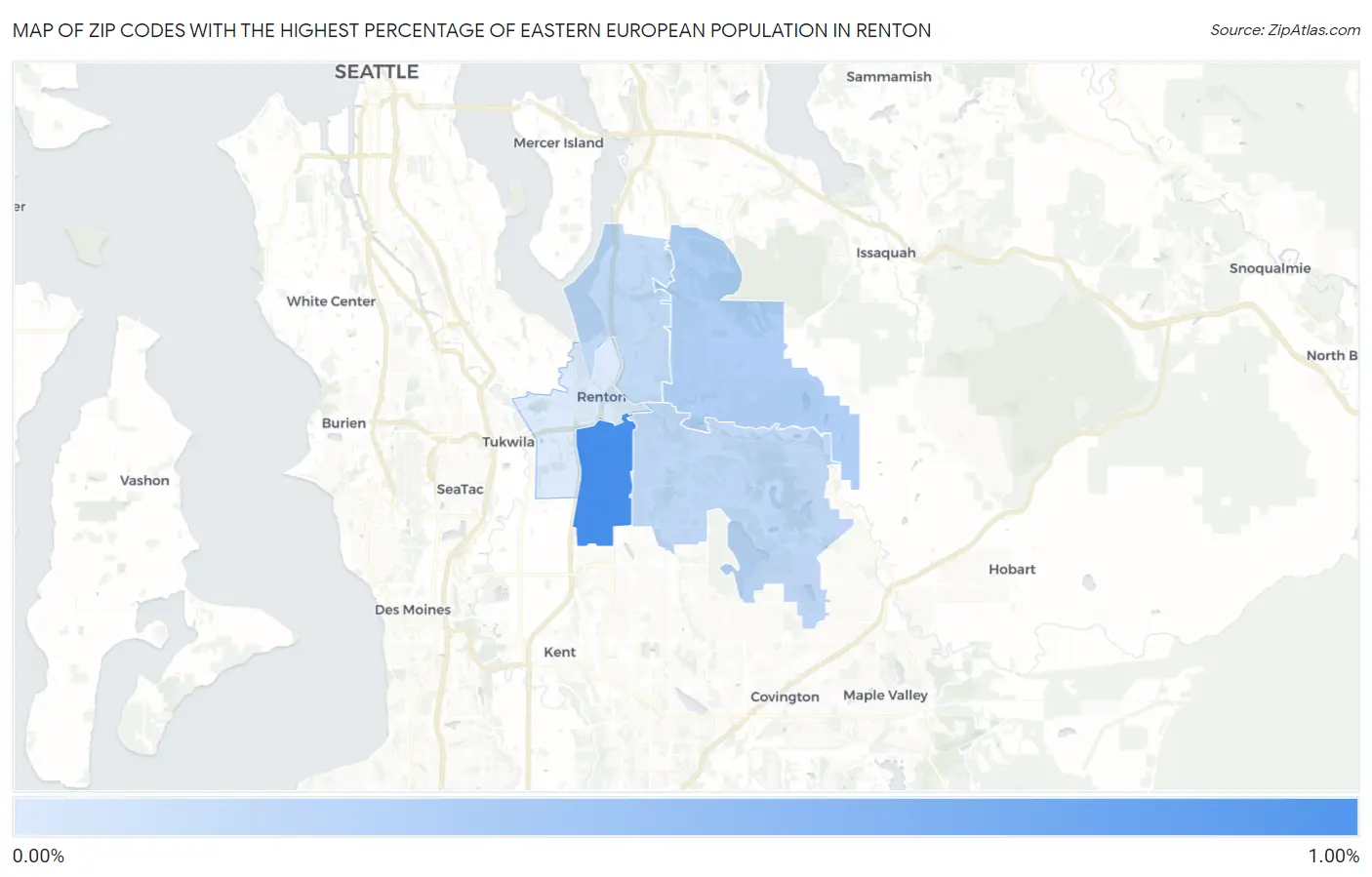 Zip Codes with the Highest Percentage of Eastern European Population in Renton Map