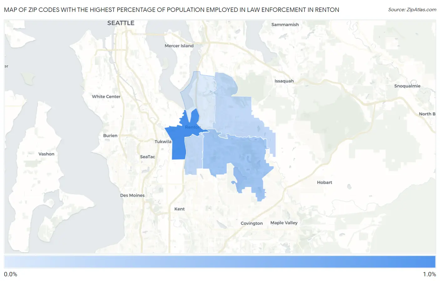 Zip Codes with the Highest Percentage of Population Employed in Law Enforcement in Renton Map