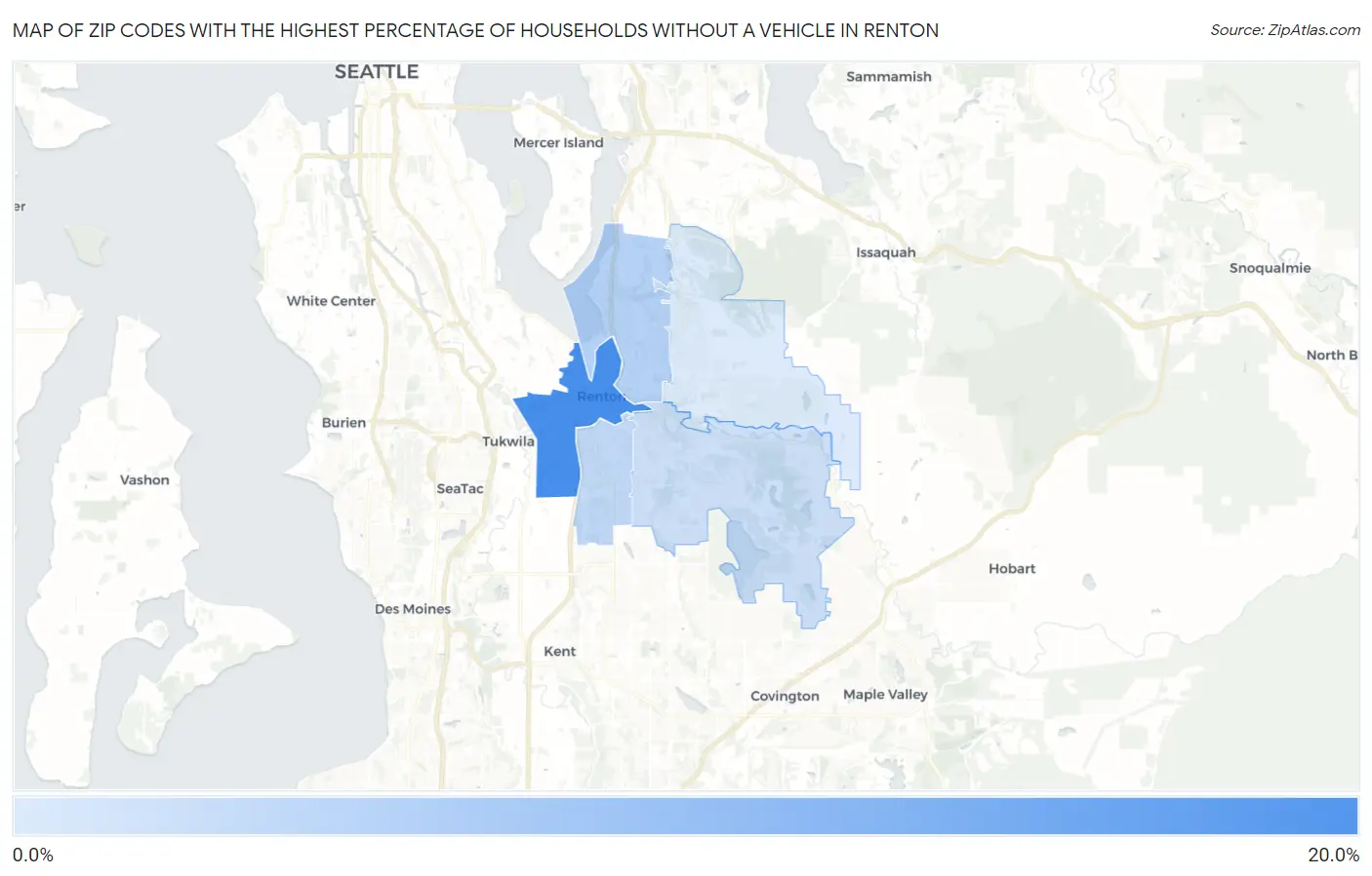 Zip Codes with the Highest Percentage of Households Without a Vehicle in Renton Map