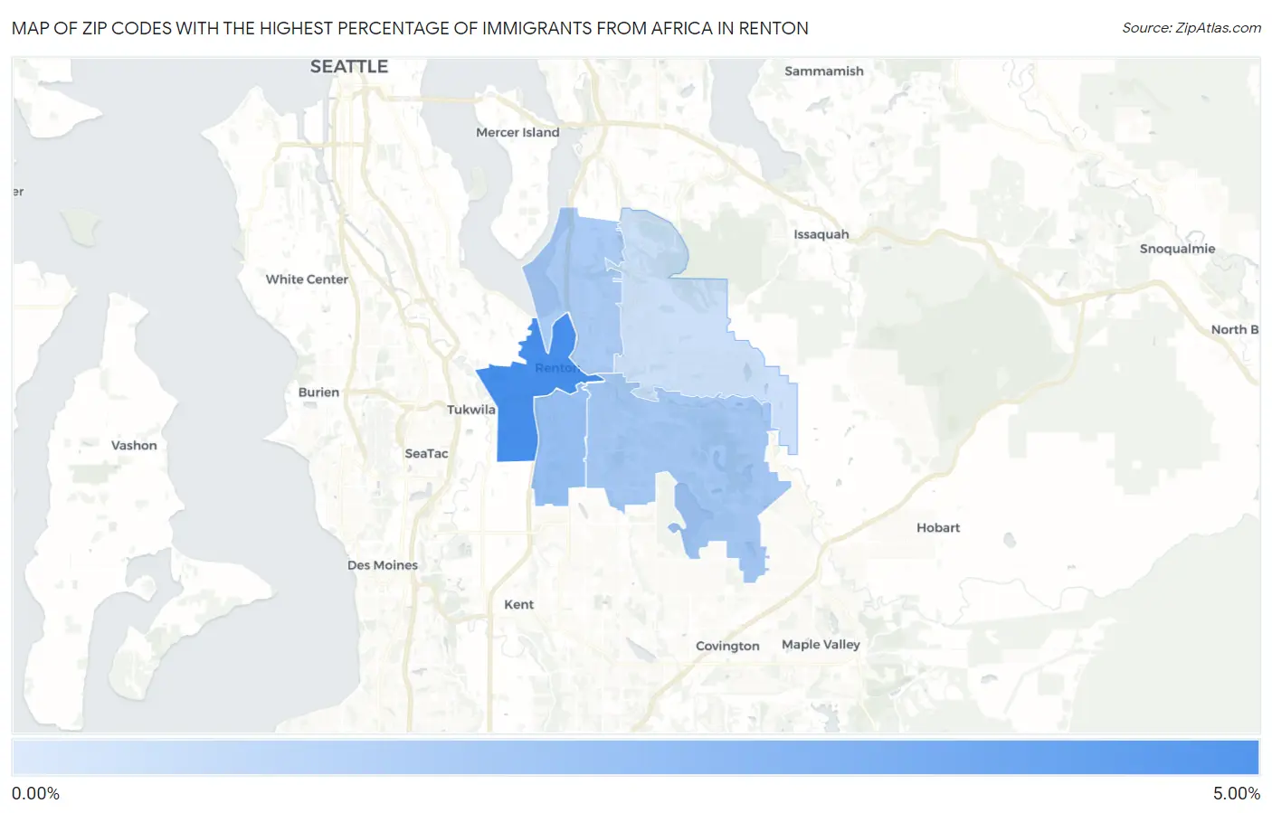 Zip Codes with the Highest Percentage of Immigrants from Africa in Renton Map