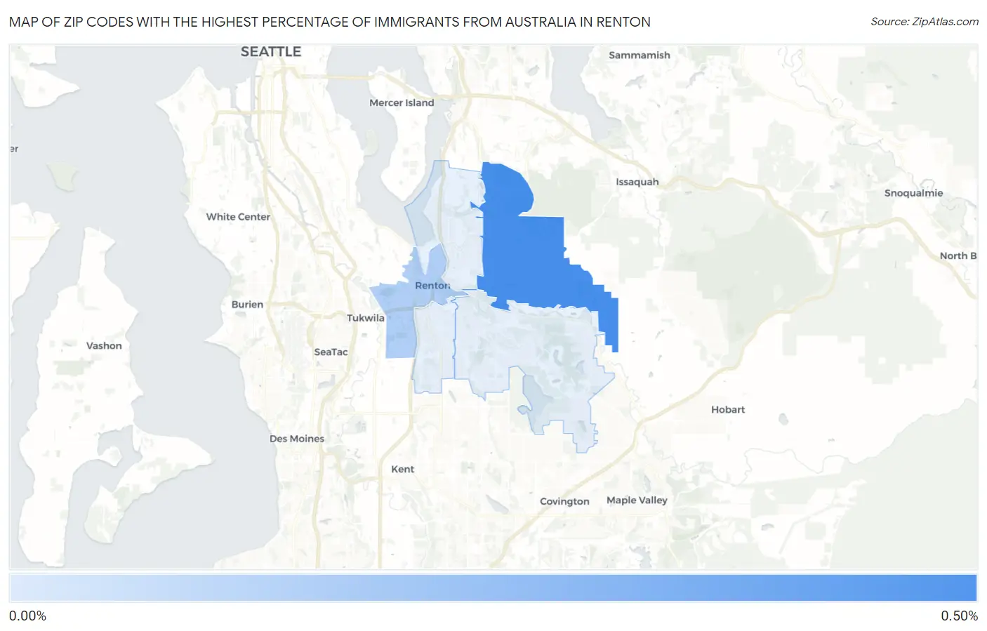 Zip Codes with the Highest Percentage of Immigrants from Australia in Renton Map