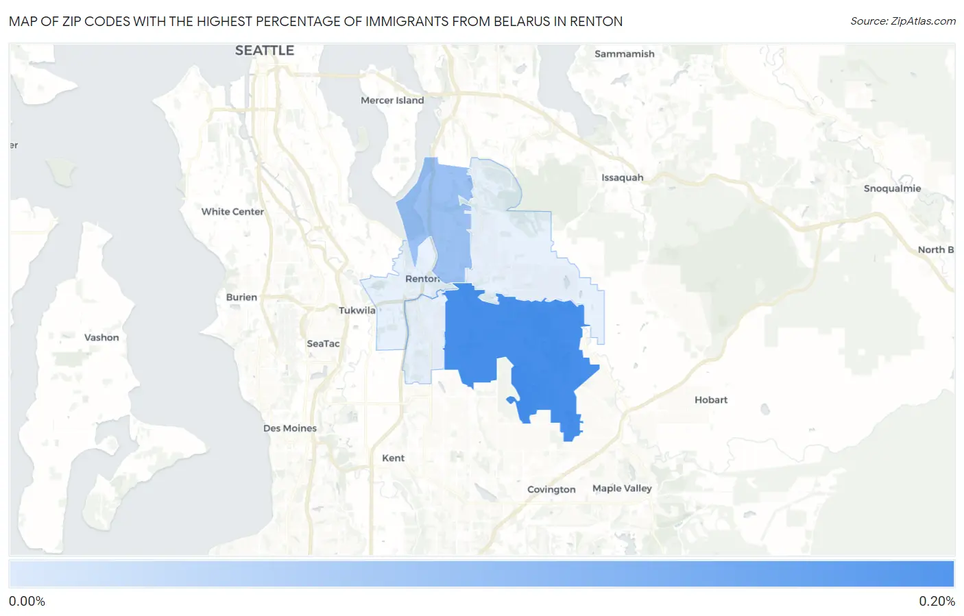 Zip Codes with the Highest Percentage of Immigrants from Belarus in Renton Map