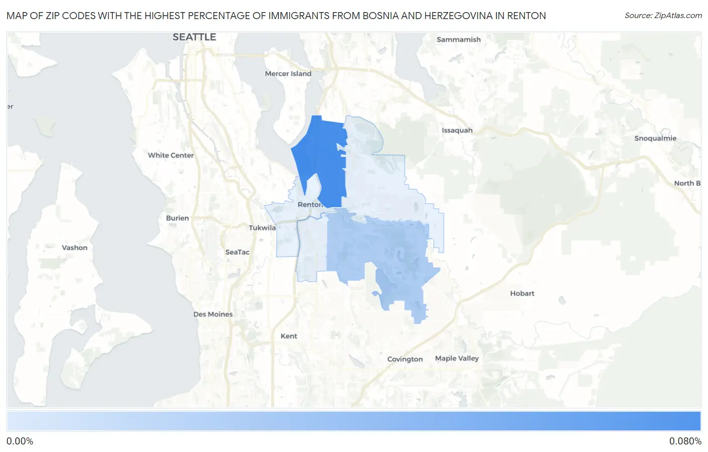 Zip Codes with the Highest Percentage of Immigrants from Bosnia and Herzegovina in Renton Map