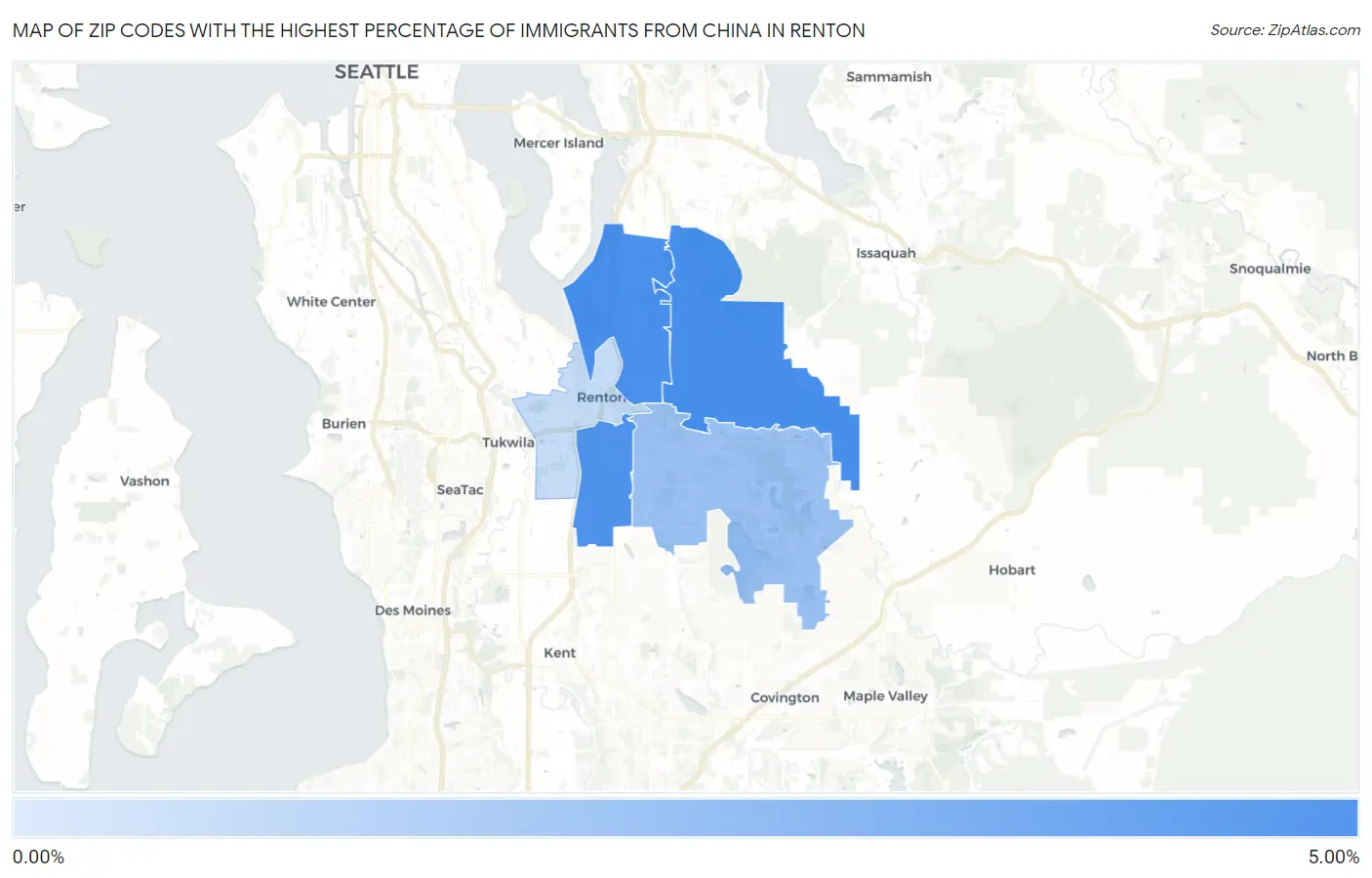 Zip Codes with the Highest Percentage of Immigrants from China in Renton Map