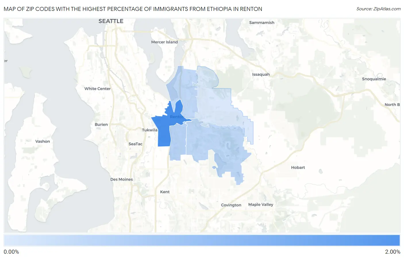 Zip Codes with the Highest Percentage of Immigrants from Ethiopia in Renton Map
