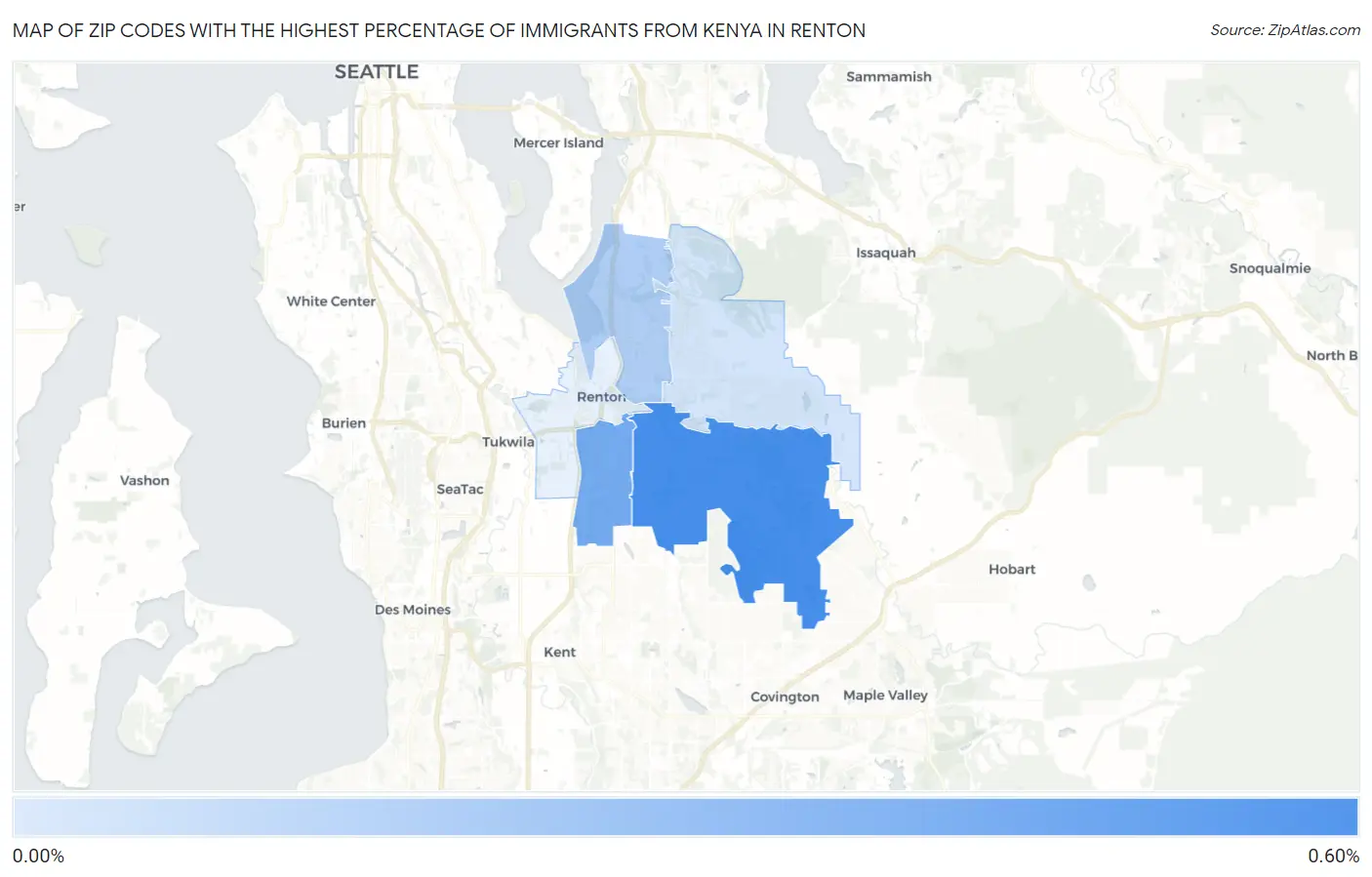 Zip Codes with the Highest Percentage of Immigrants from Kenya in Renton Map