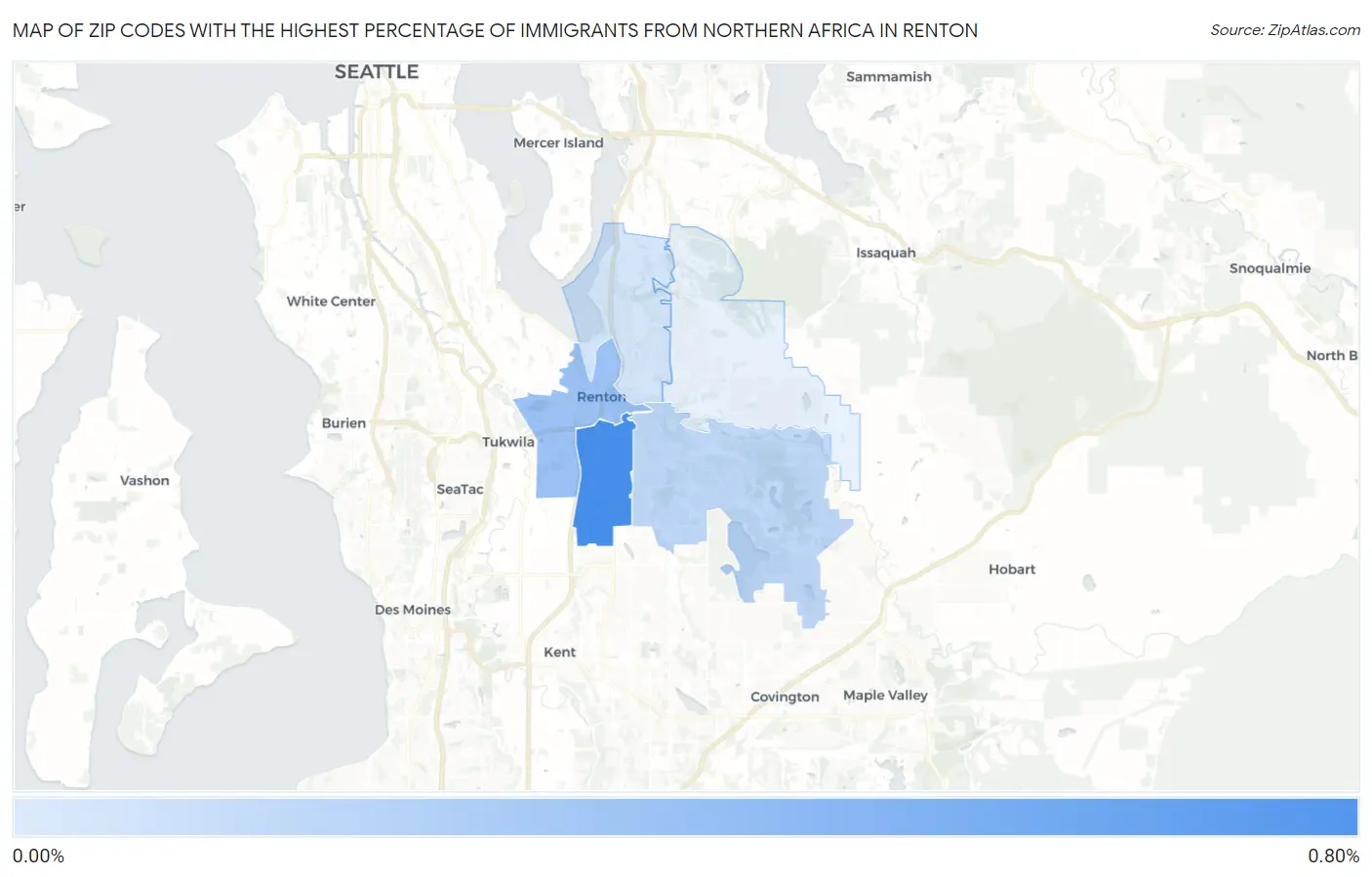 Zip Codes with the Highest Percentage of Immigrants from Northern Africa in Renton Map