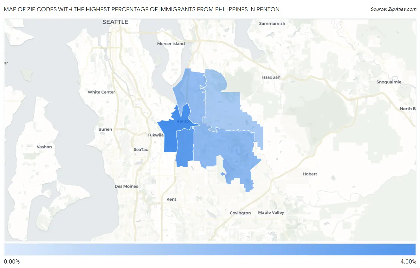 Zip Codes with the Highest Percentage of Immigrants from Philippines in Renton Map