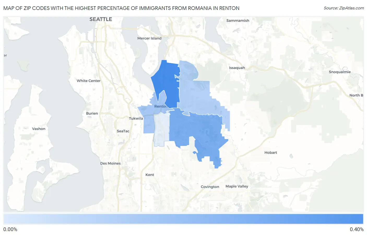 Zip Codes with the Highest Percentage of Immigrants from Romania in Renton Map