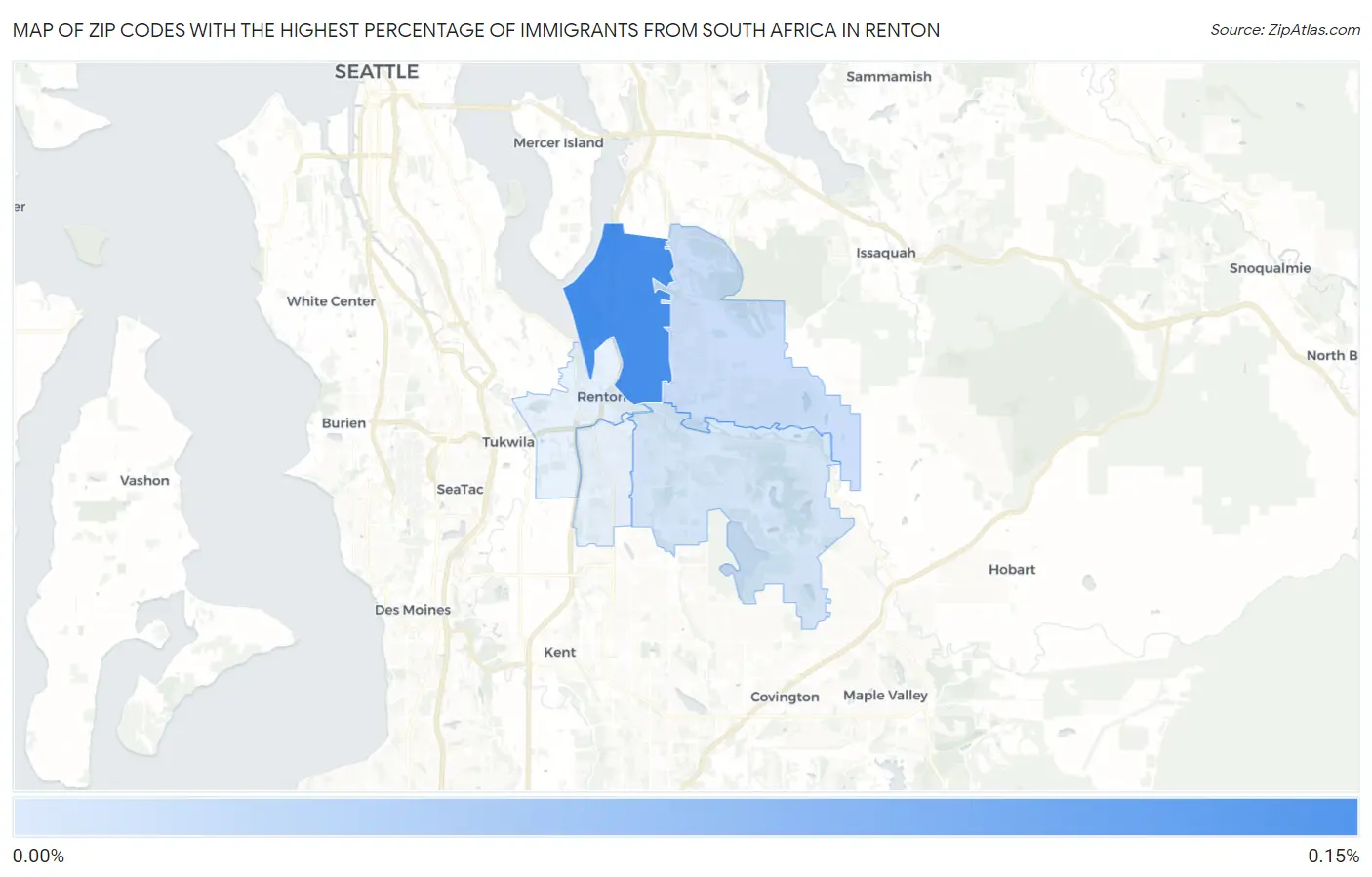 Zip Codes with the Highest Percentage of Immigrants from South Africa in Renton Map
