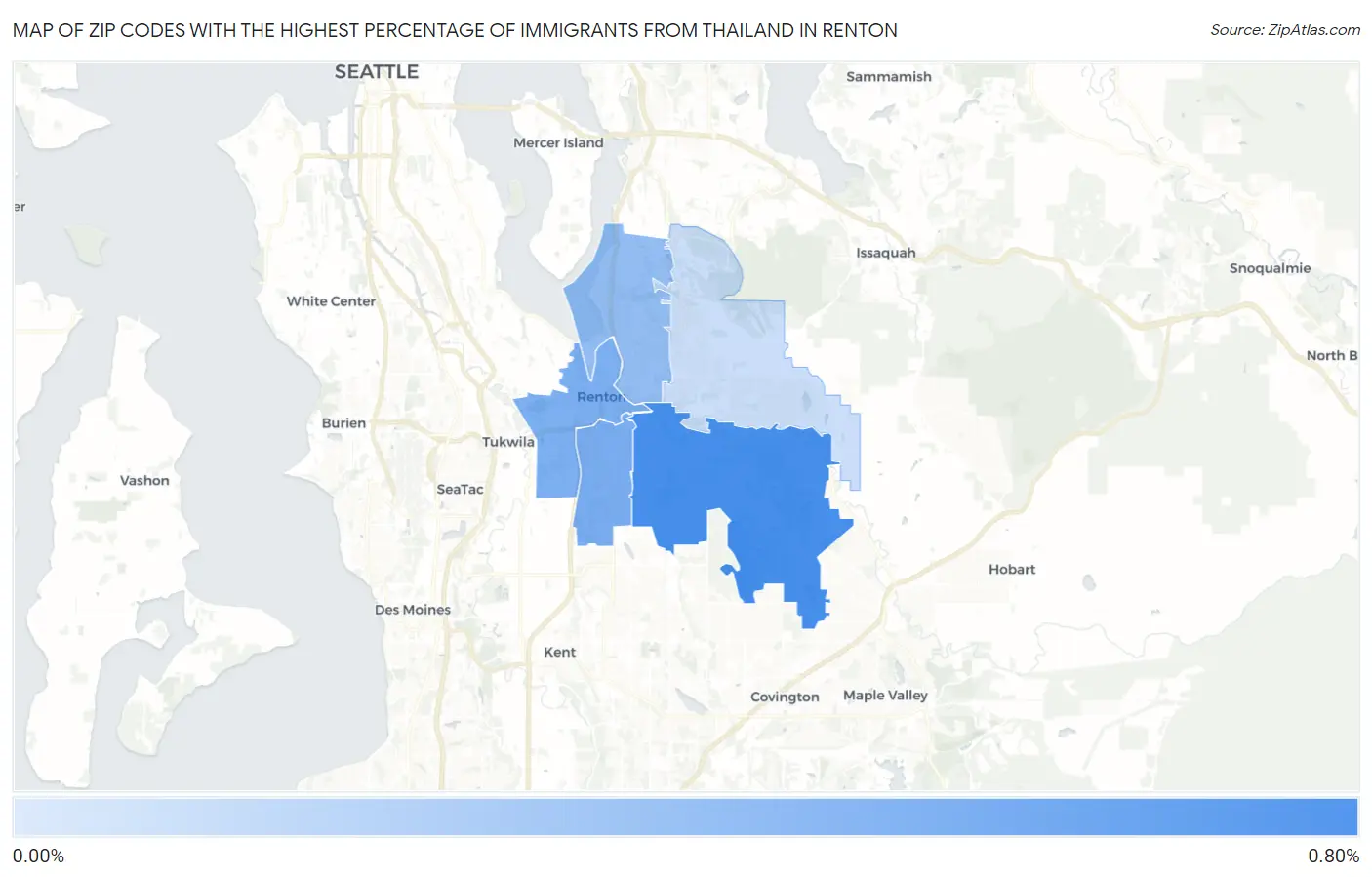 Zip Codes with the Highest Percentage of Immigrants from Thailand in Renton Map
