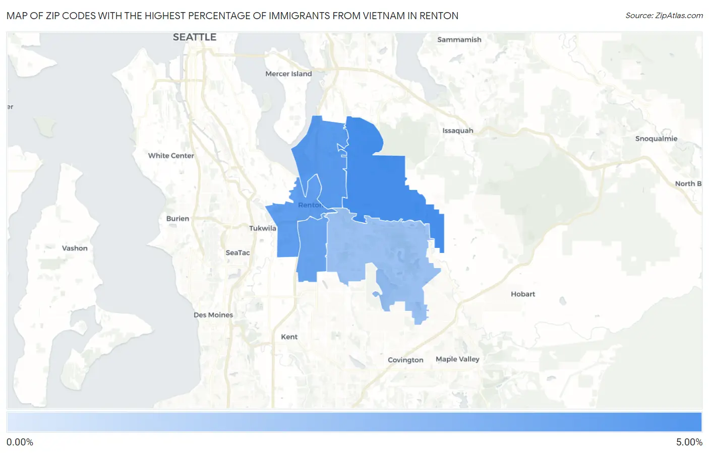 Zip Codes with the Highest Percentage of Immigrants from Vietnam in Renton Map