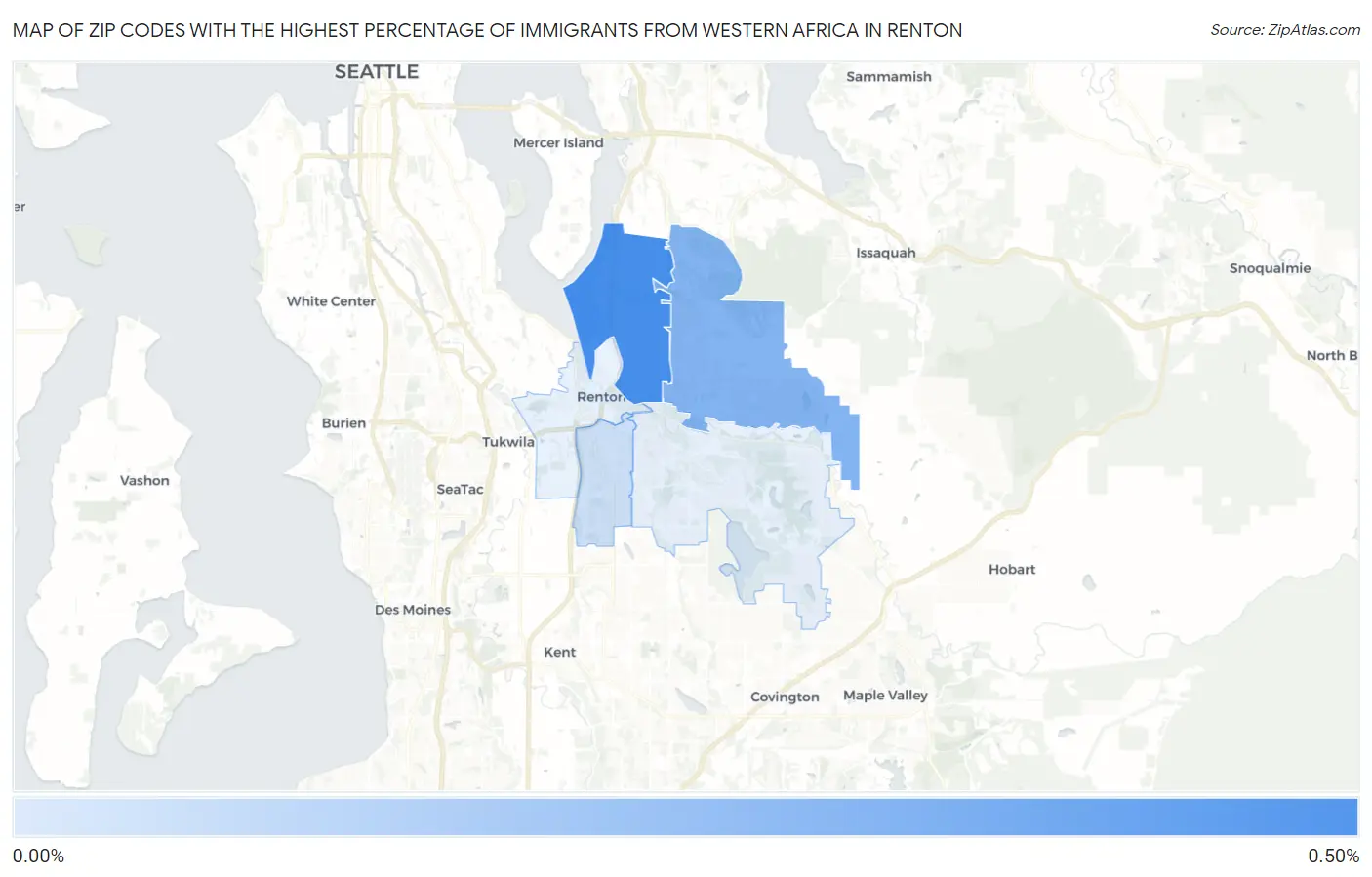Zip Codes with the Highest Percentage of Immigrants from Western Africa in Renton Map