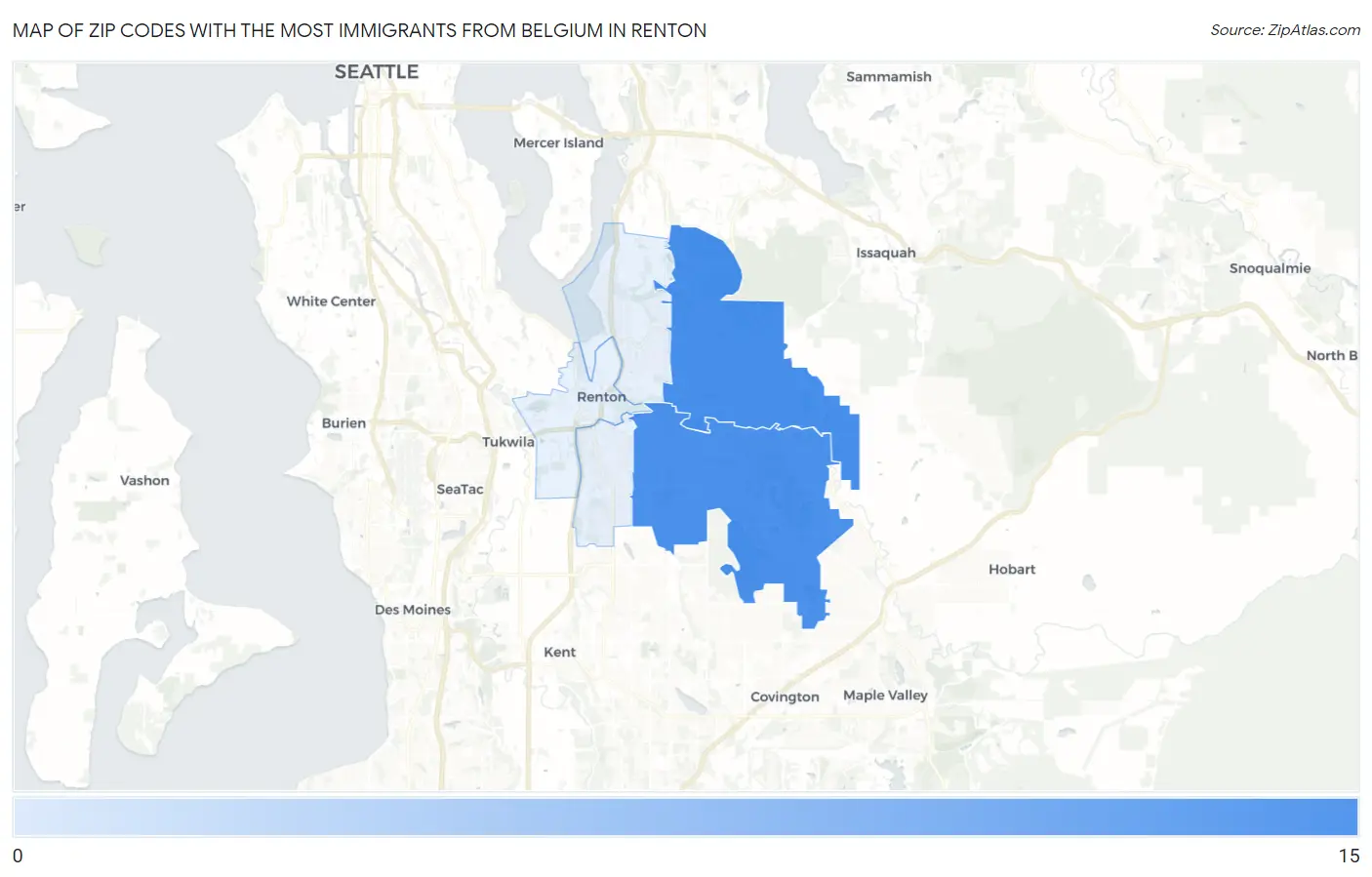 Zip Codes with the Most Immigrants from Belgium in Renton Map