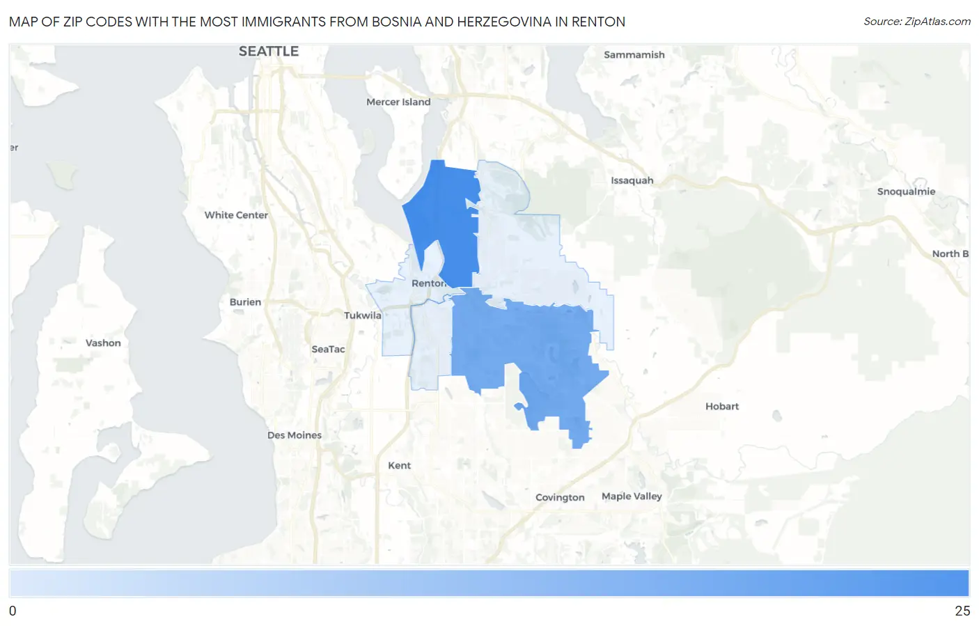 Zip Codes with the Most Immigrants from Bosnia and Herzegovina in Renton Map