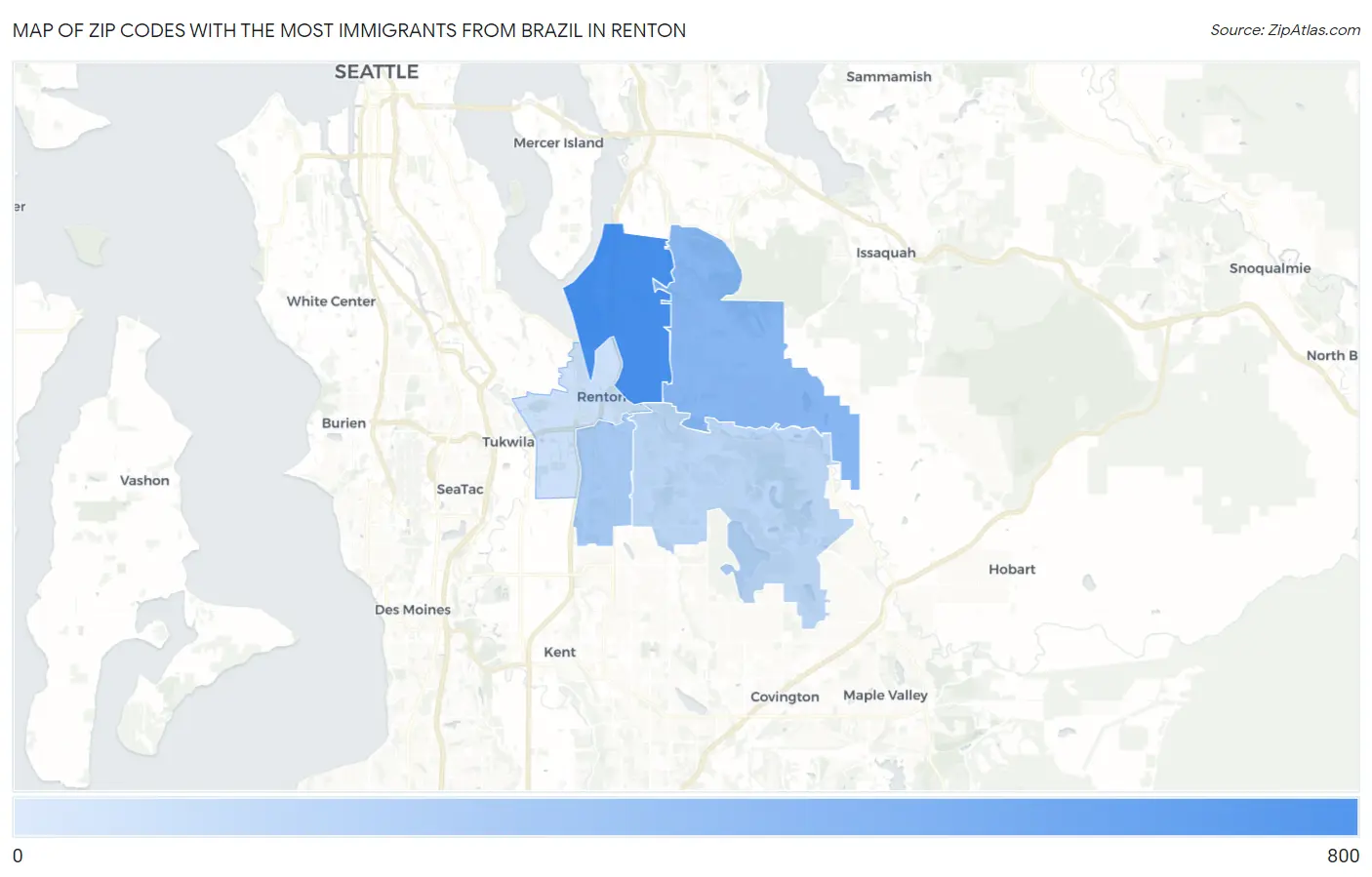 Zip Codes with the Most Immigrants from Brazil in Renton Map
