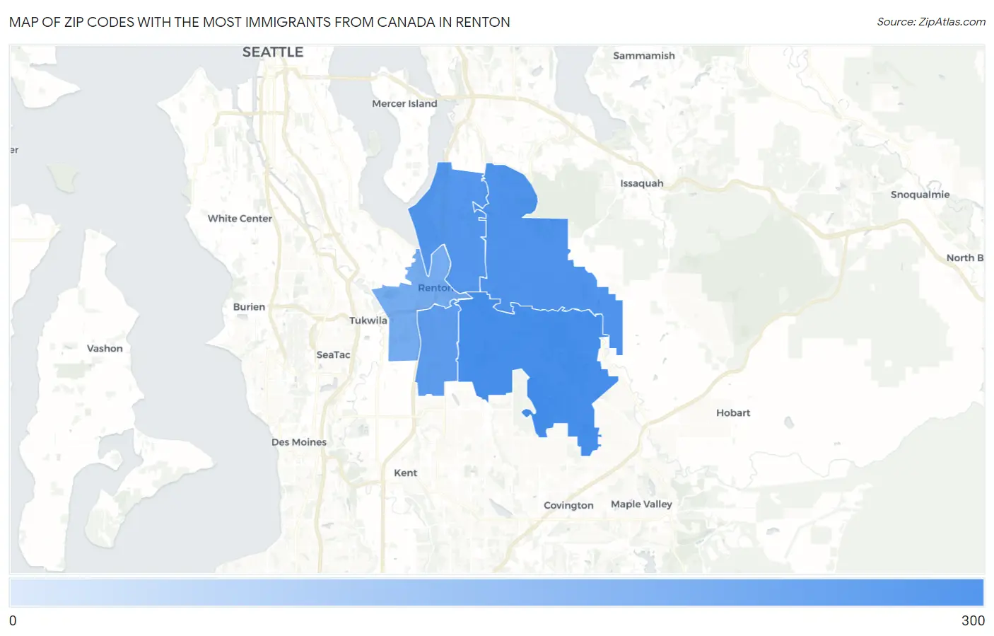 Zip Codes with the Most Immigrants from Canada in Renton Map