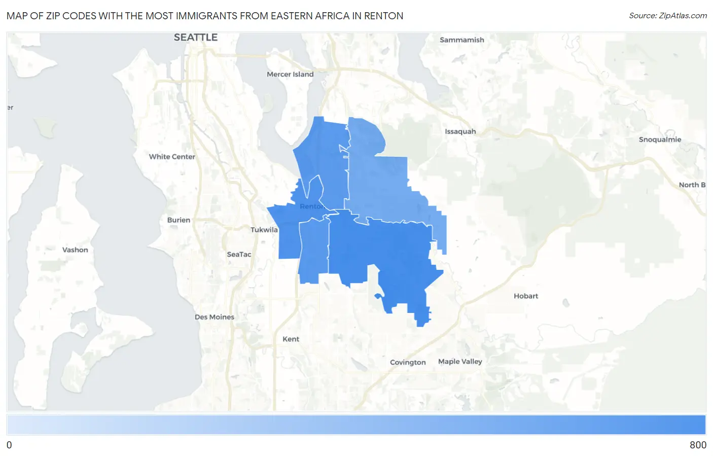 Zip Codes with the Most Immigrants from Eastern Africa in Renton Map