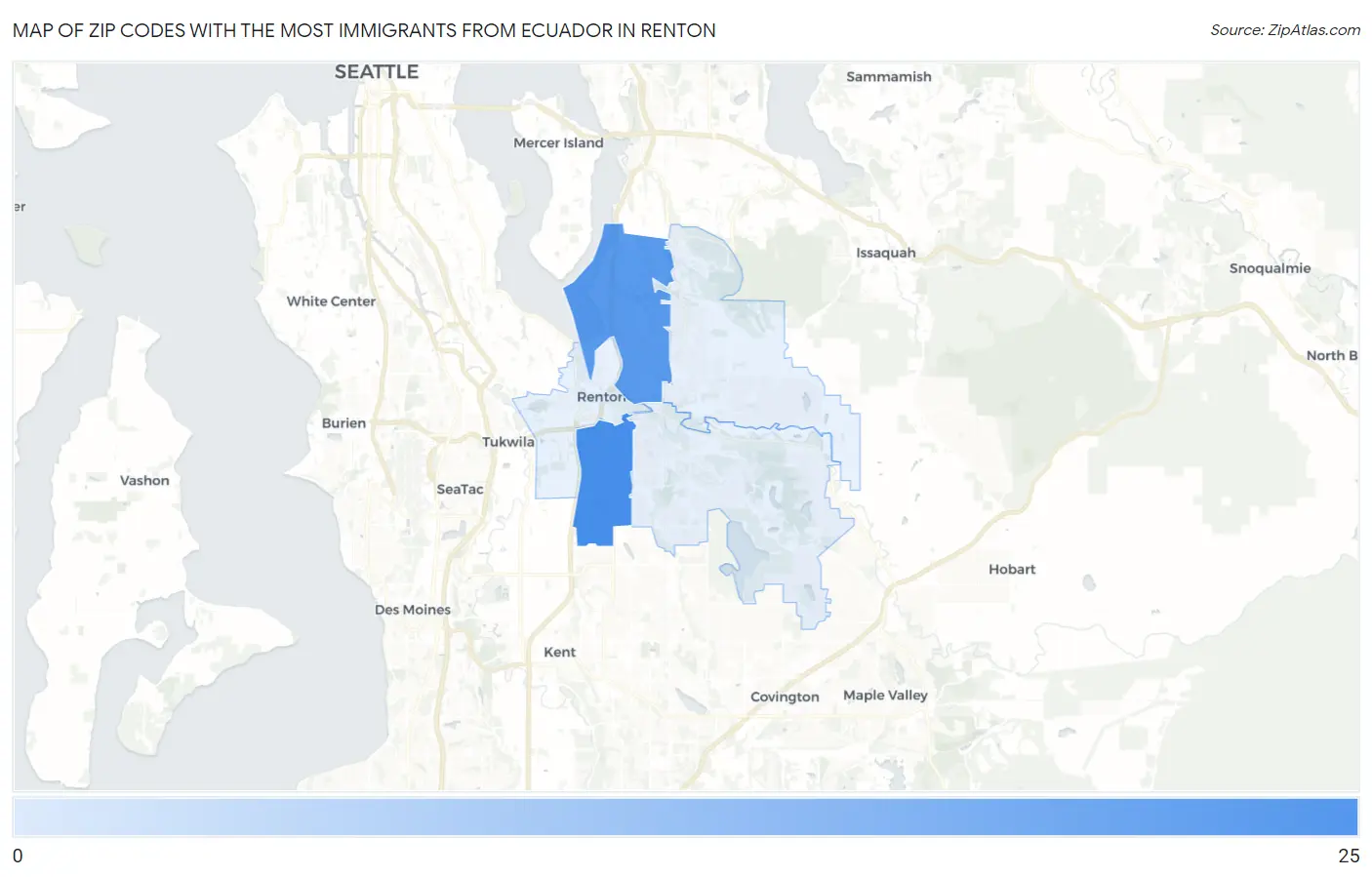 Zip Codes with the Most Immigrants from Ecuador in Renton Map