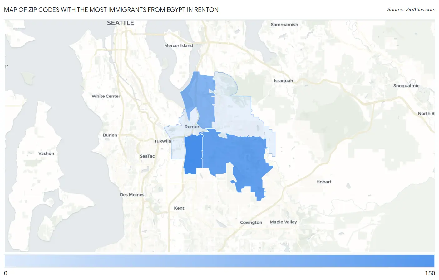 Zip Codes with the Most Immigrants from Egypt in Renton Map
