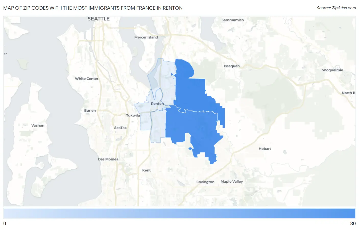 Zip Codes with the Most Immigrants from France in Renton Map