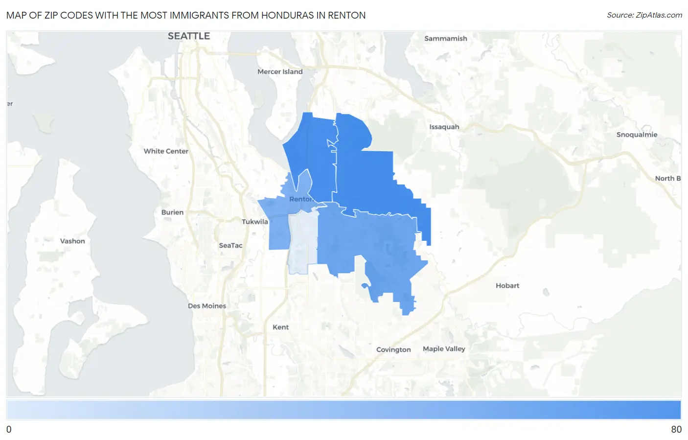 Zip Codes with the Most Immigrants from Honduras in Renton Map