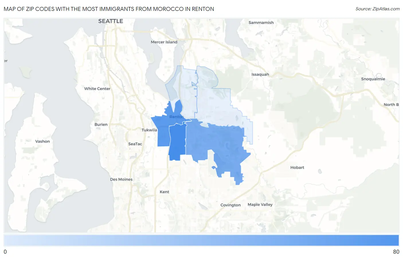 Zip Codes with the Most Immigrants from Morocco in Renton Map
