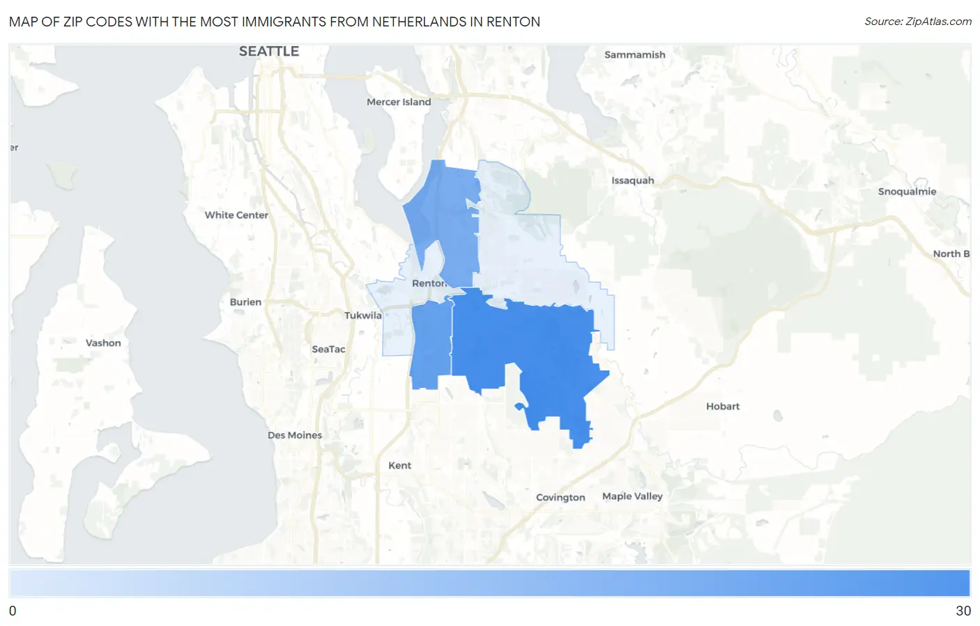 Zip Codes with the Most Immigrants from Netherlands in Renton Map