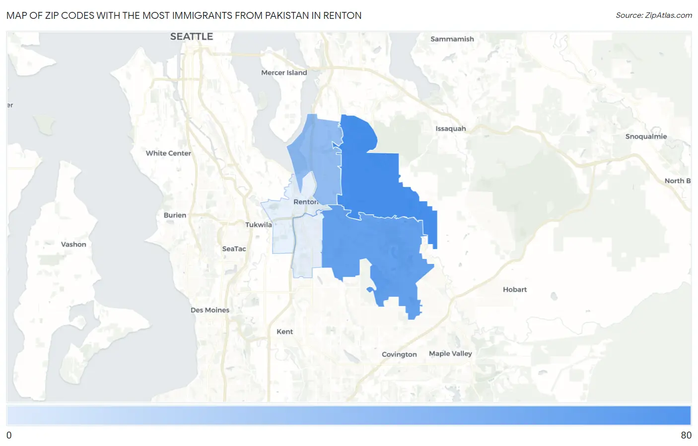 Zip Codes with the Most Immigrants from Pakistan in Renton Map